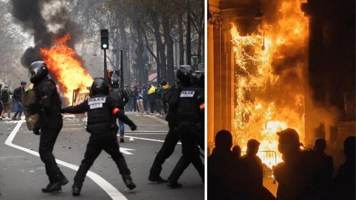 Fransa'da olaylar büyüyor! Belediye binası ateşe verildi, İngiltere Hükümdarı'nın ziyareti şovlar yüzünden ertelendi