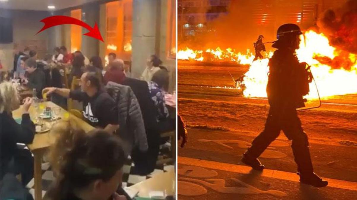 Fransa'yı karıştıran görüntü! Protestolar sırasında sokaklar alev alev yanarken, onlar yemek yemeye devam ettiler