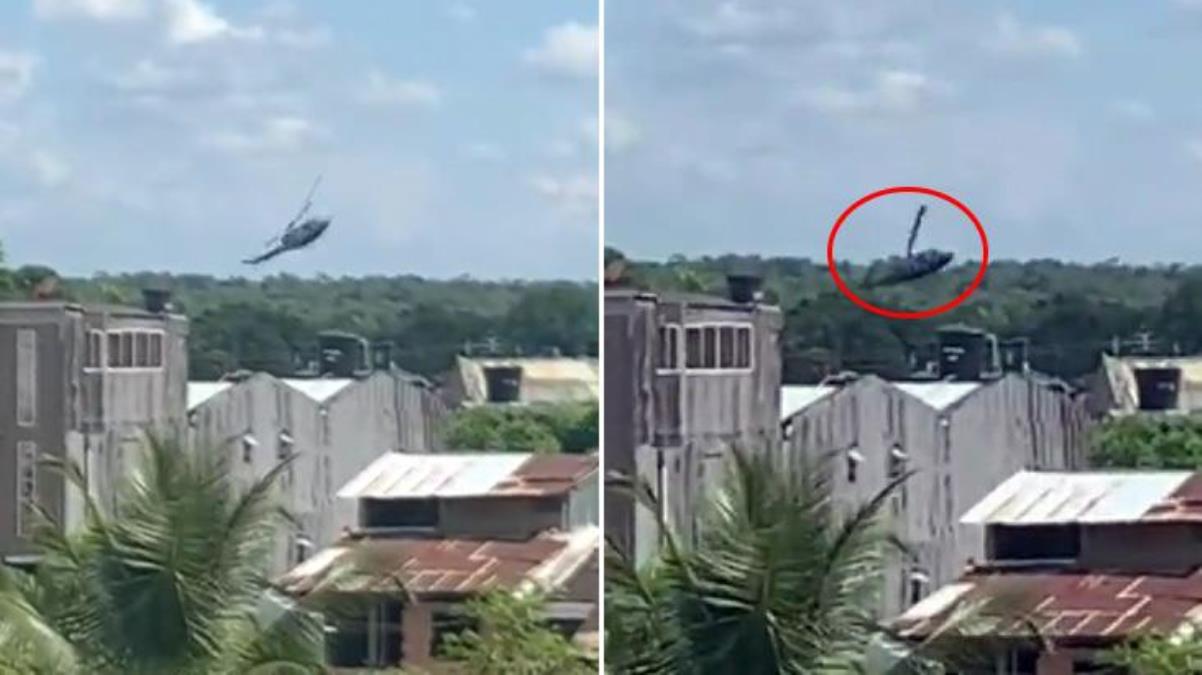 Kolombiya'da askeri helikopter düştü! 4 askerin öldüğü kaza kamerada