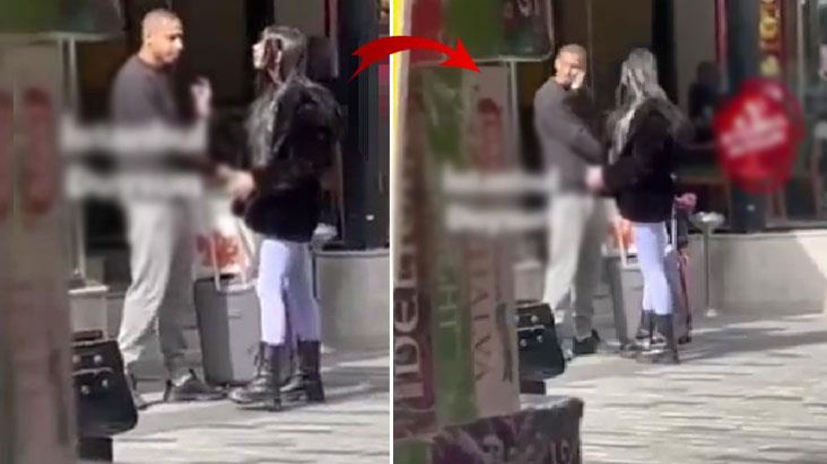 Yer Taksim! Yabancı asıllı bayanın erkek arkadaşına attığı tokadın sesi sokakta yankılandı