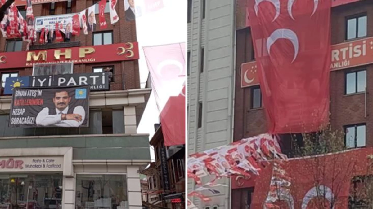 Bahçeli'nin mitingi öncesi GÜZEL Parti ve MHP vilayet başkanlıkları ortasında pankart düellosu