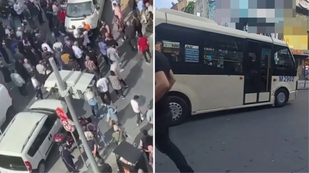 Elinde sopayla halk otobüsüne saldıran minibüs sürücüsü, öfkeli kalabalık tarafından linç edildi