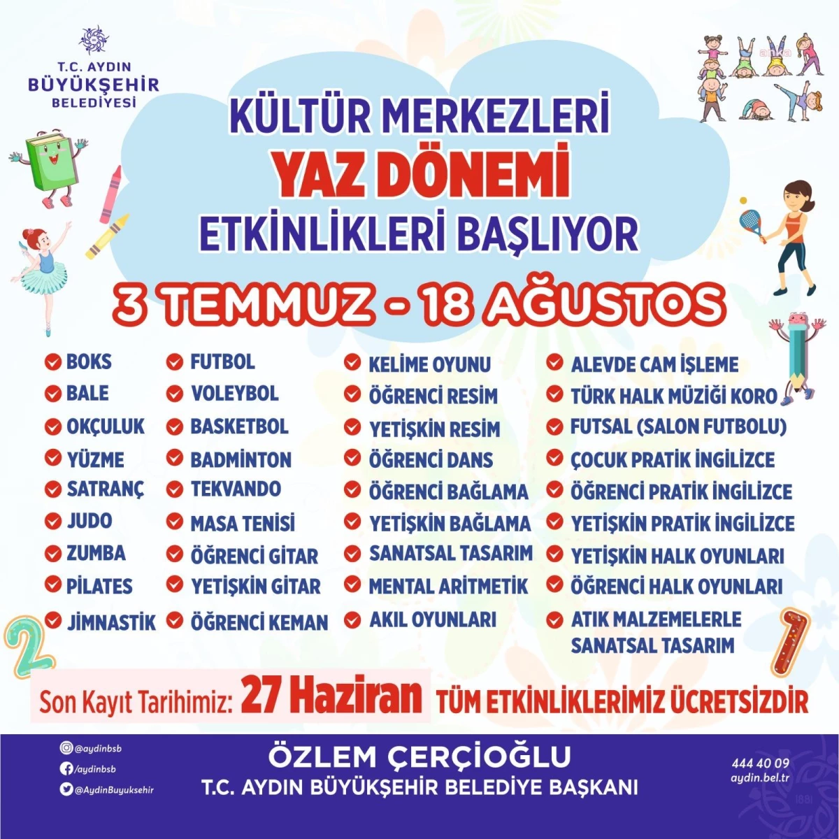 Aydın Büyükşehir Belediyesi Yaz Kurslarına Kayıt Almaya Başladı