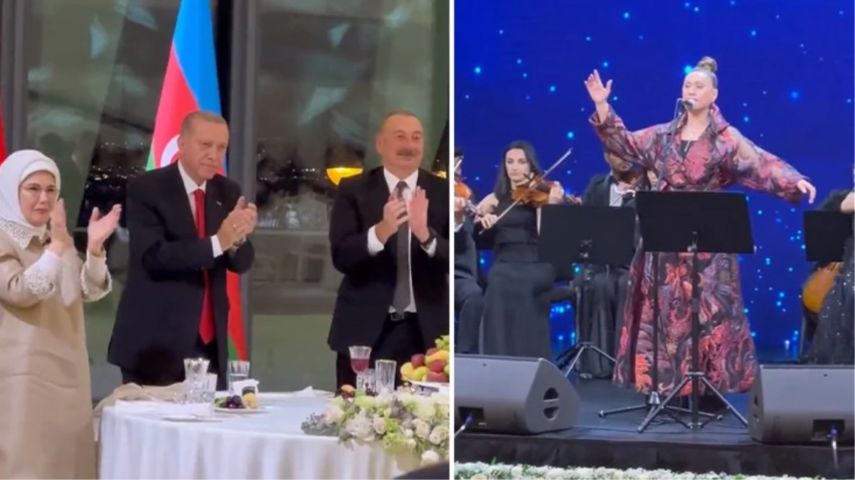 Müziğin kelamlarını değiştirip okudu! Cumhurbaşkanı Erdoğan ve Aliyev, Azerin'i ayakta alkışladı