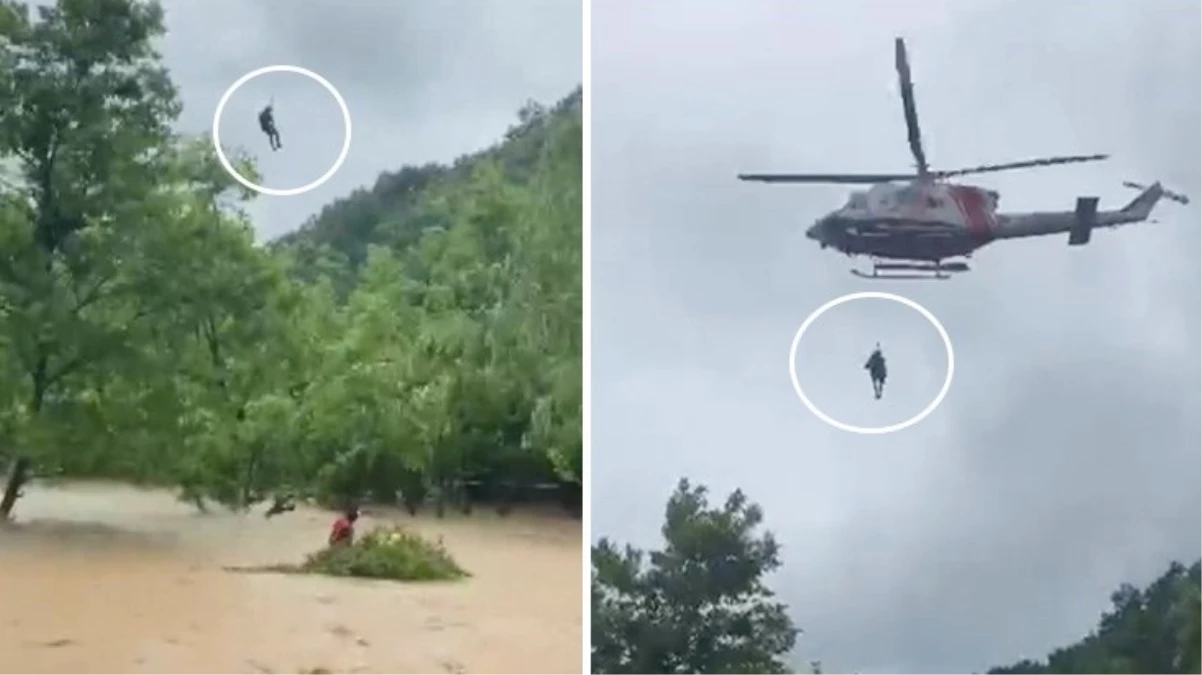 Sağanak yağış İstanbul'da hayatı olumsuz etkiledi! Şile'de mahsur kalanlar helikopterle bu türlü kurtarıldı